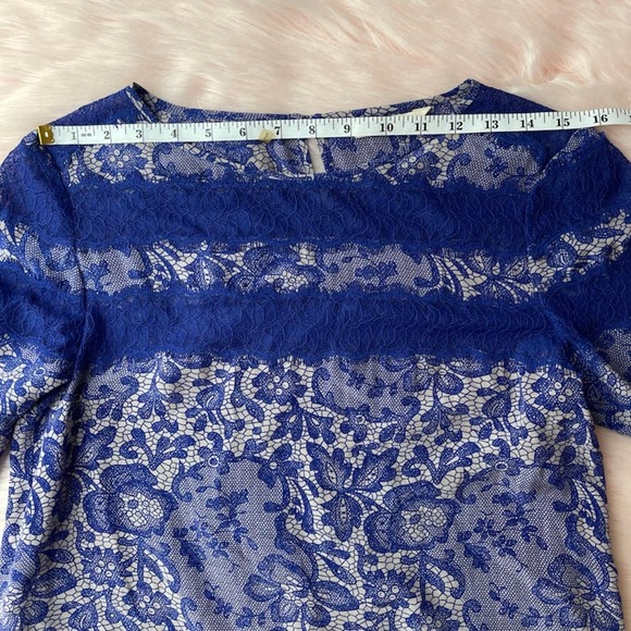 NEW - REBECCA TAYLOR 100% Silk Mini Shift Dress Lace Detail Blue - Size 6 - Picture 9 of 12